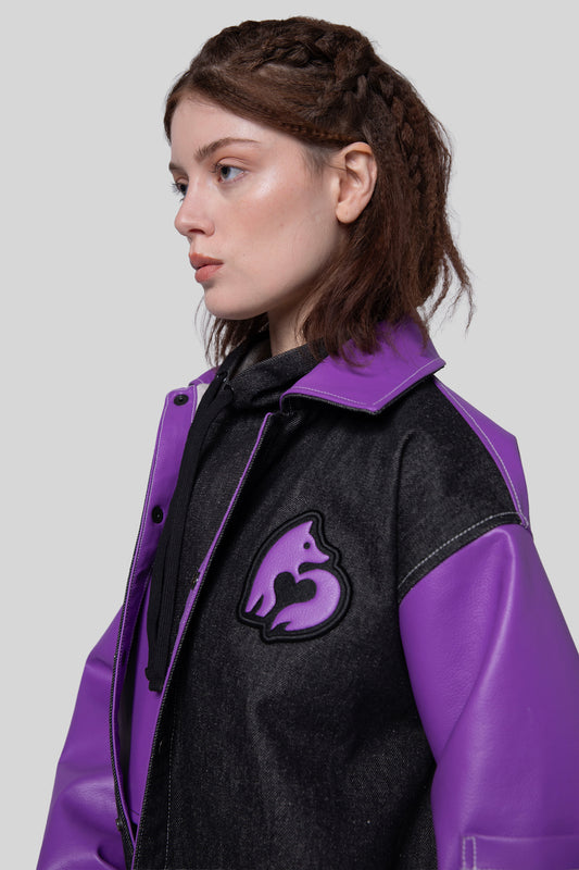 Portrait of Core jacket showing collar and contrast sleeves