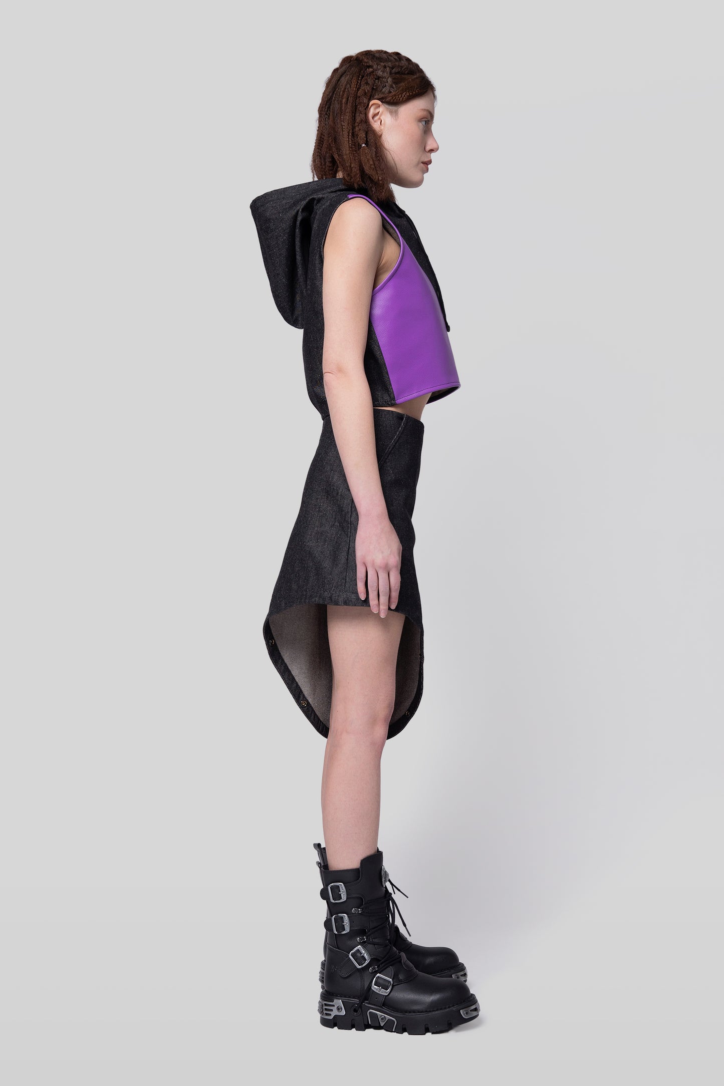 Side view of 2nd Skin skirt with asymmetric modular layers