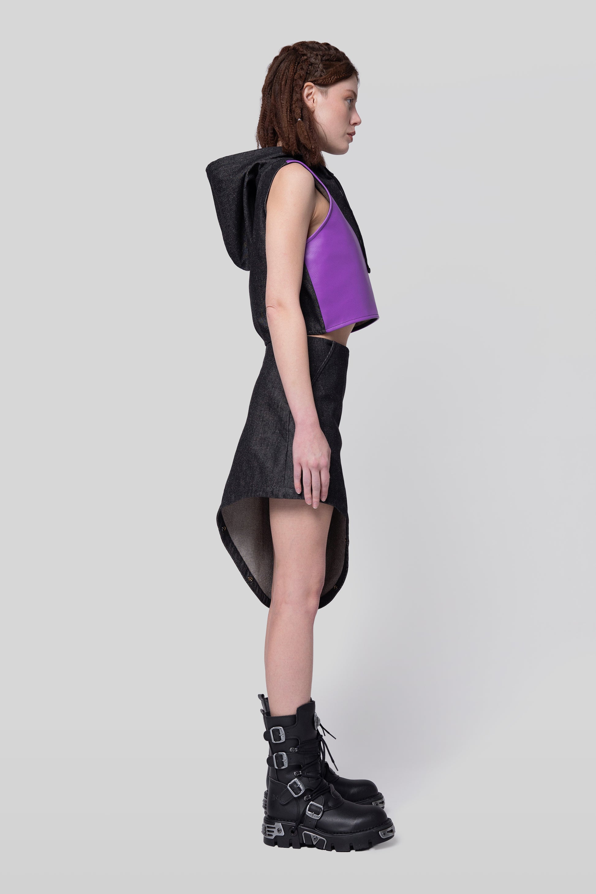 Side view of 2nd Skin skirt with asymmetric modular layers