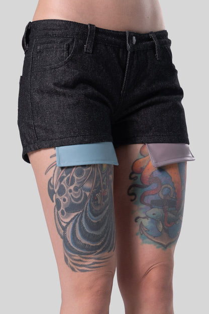 Close-up angled view of 4Sight shorts showing AppleSkin pocket panels