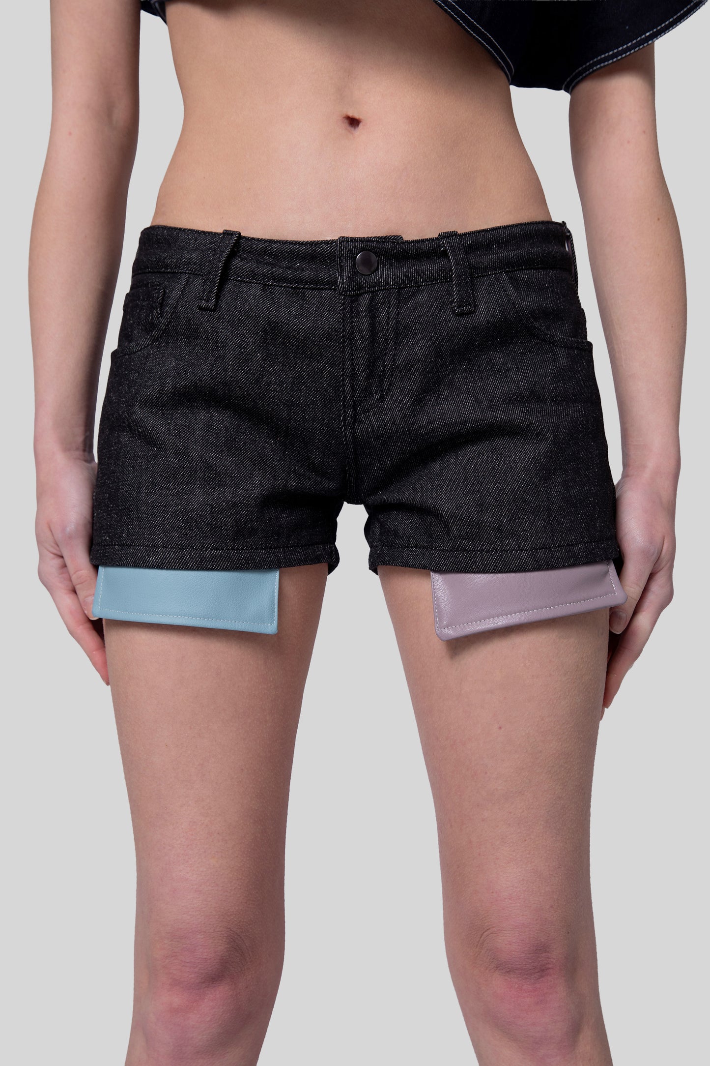 Close-up of front of 4Sight shorts showing two-tone AppleSkin pocket detail