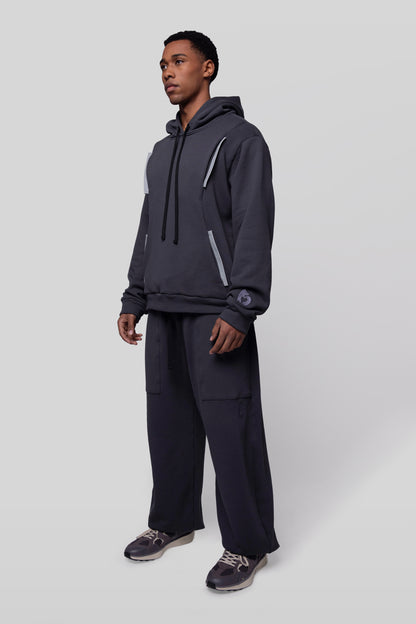 Angled view of Anchor hoodie in deep grey