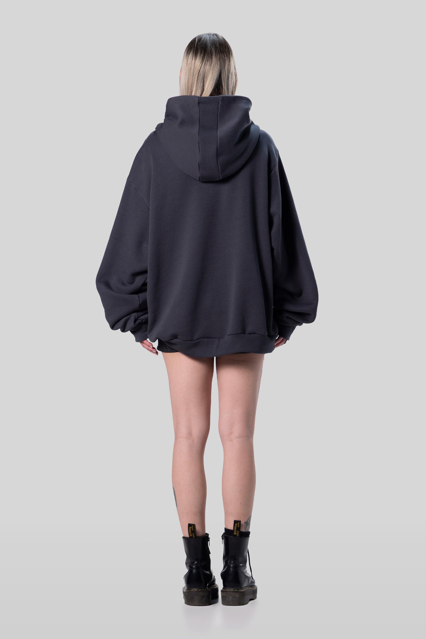 [card:women-secondary] Back view of Anchor hoodie in deep grey