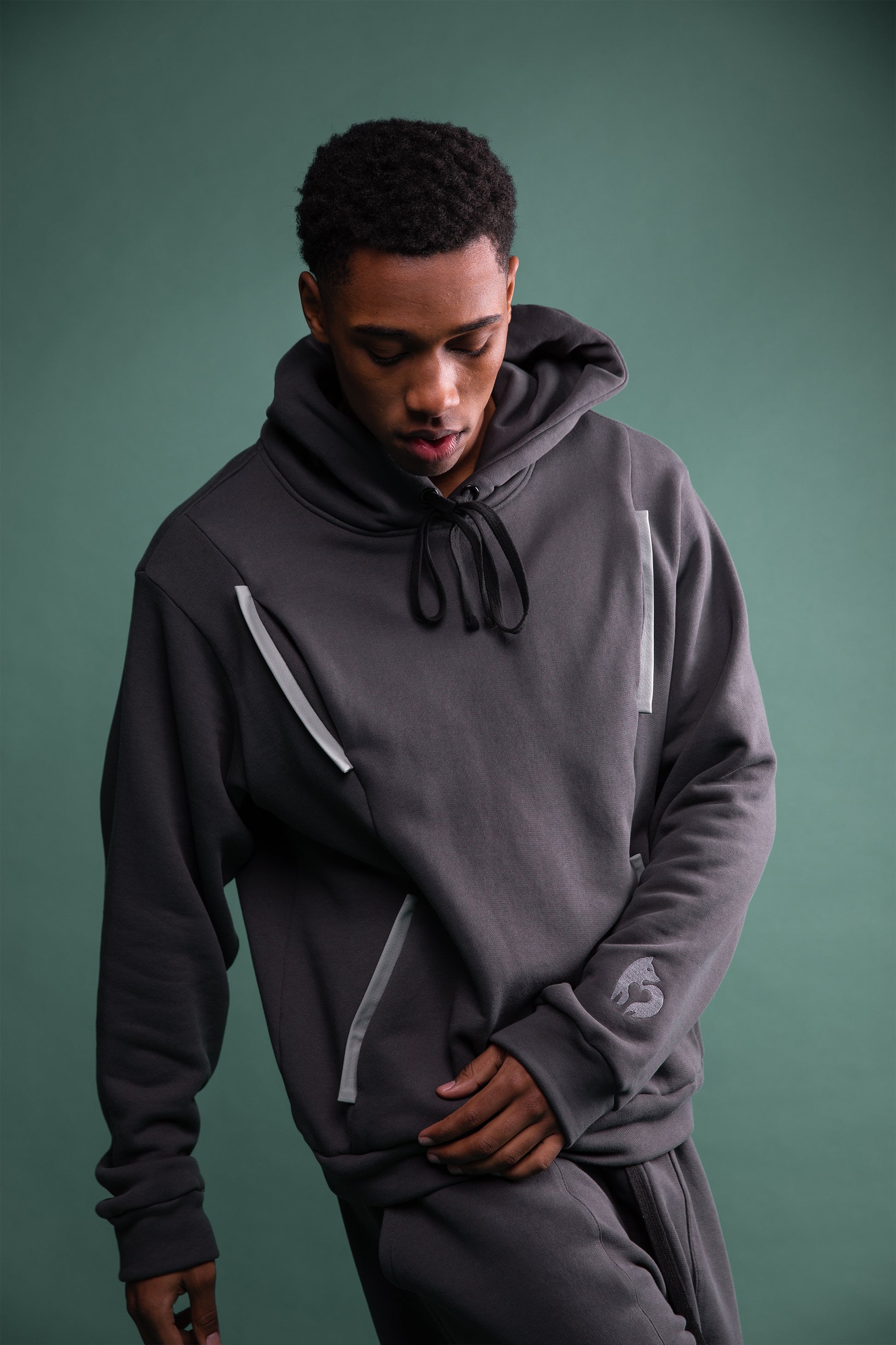 Close view of Anchor hoodie with pocket detailing