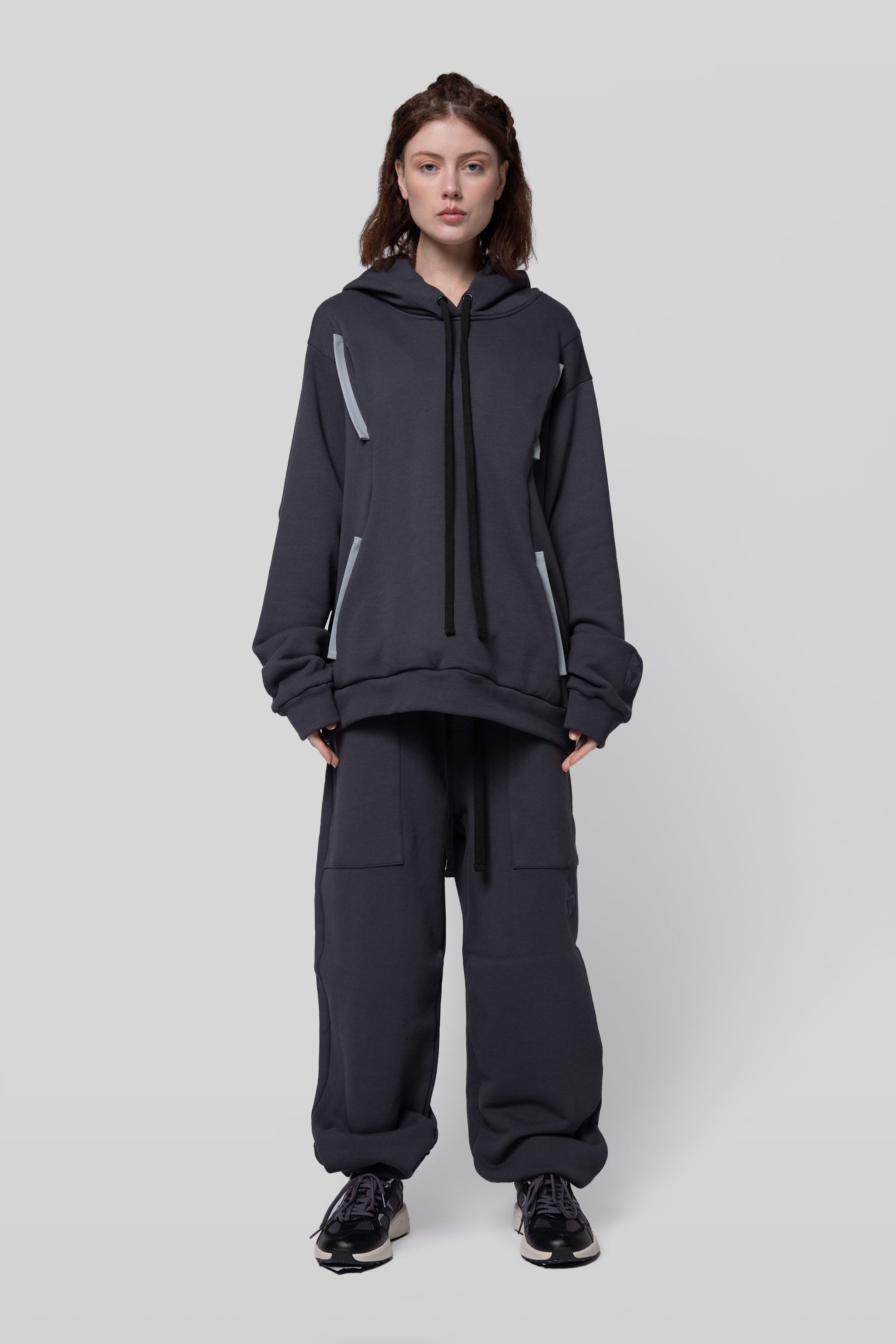Full body view of Anchor hoodie showing relaxed fit