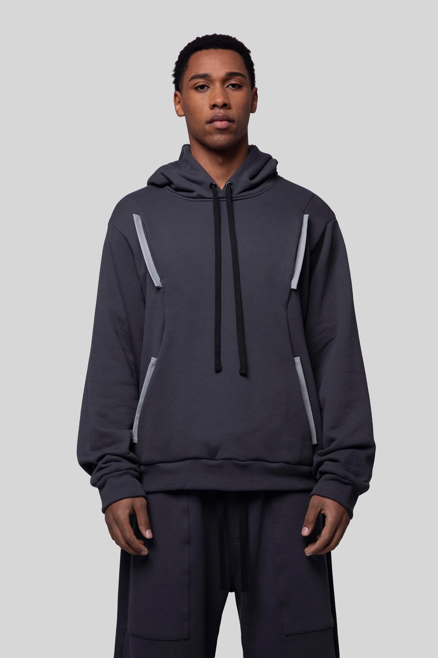 Front portrait of Anchor hoodie showing chest pockets