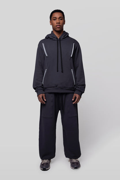 Full body front view of Anchor hoodie in deep grey