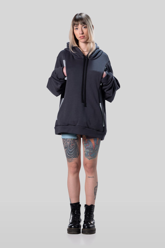 [card:women-primary] Full body front view of Anchor hoodie in deep grey