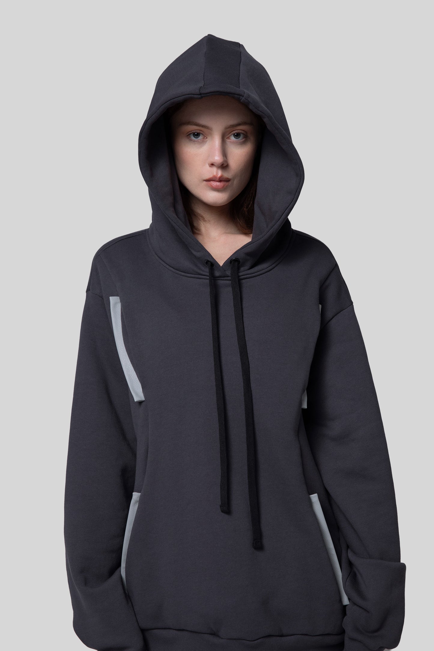 Front view of hood on Anchor hoodie