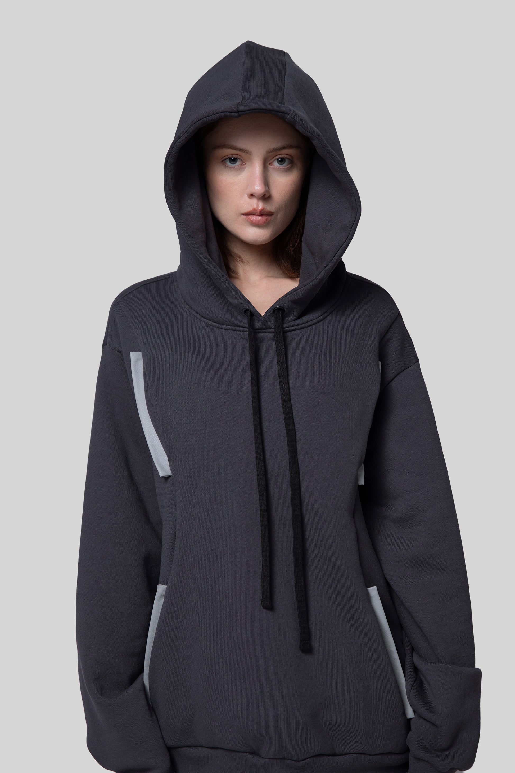 Front view of hood on Anchor hoodie