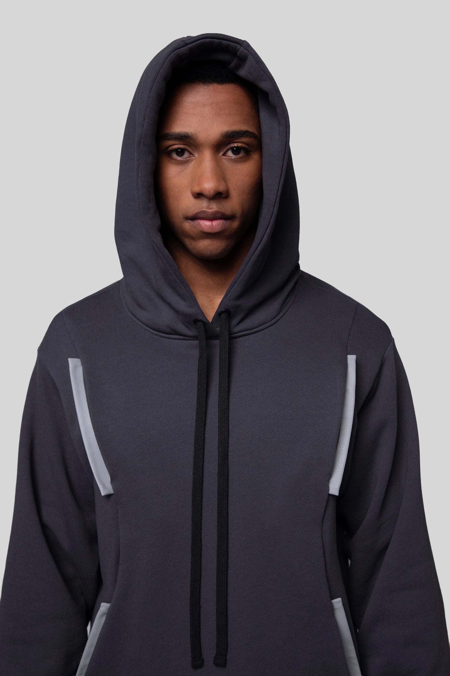 Portrait of Anchor hoodie with hood up