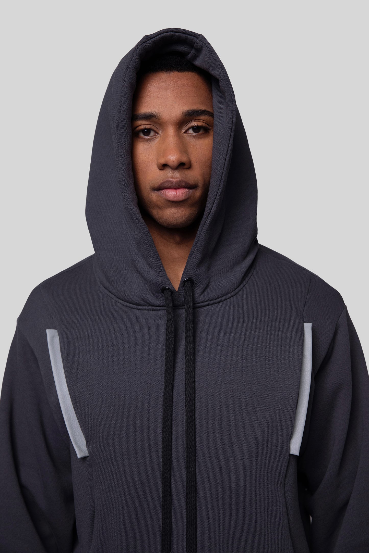 Close view of Anchor hoodie in deep grey