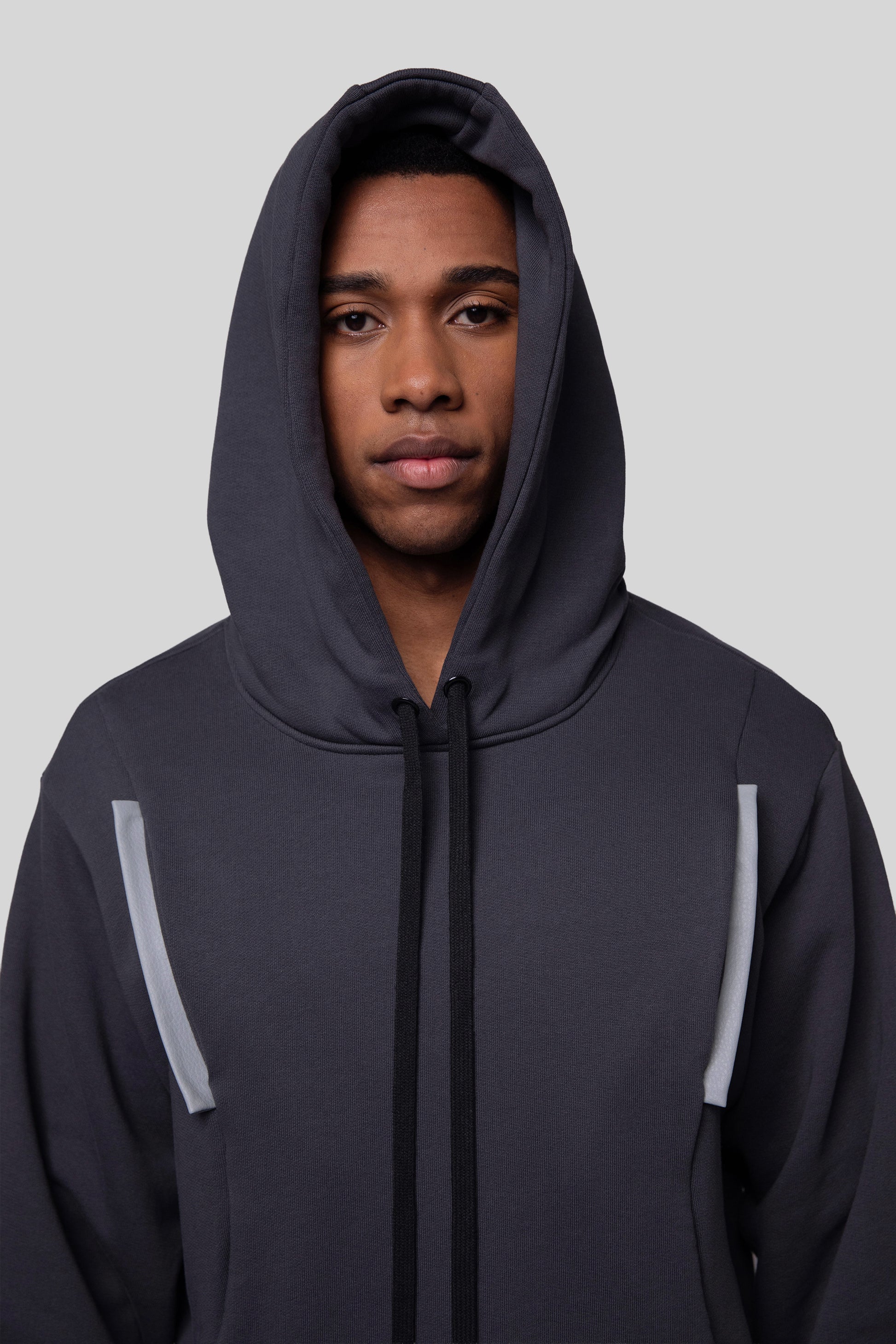 Close view of Anchor hoodie in deep grey