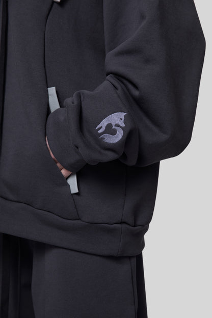 Close-up of sleeve embroidery on Anchor hoodie