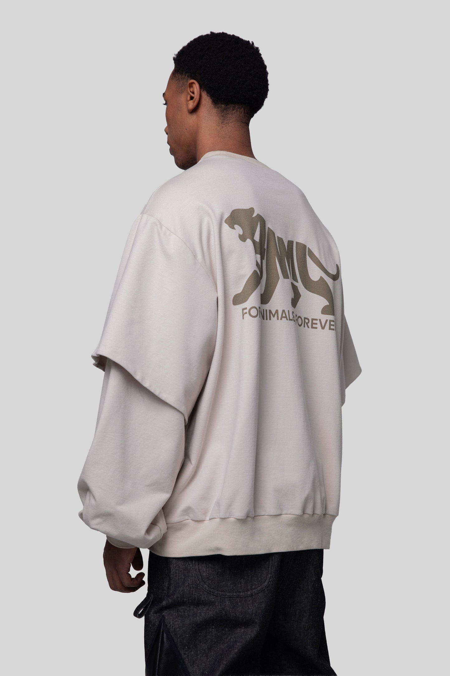 Back angled view of Big Cat Crew sweatshirt showing tiger print