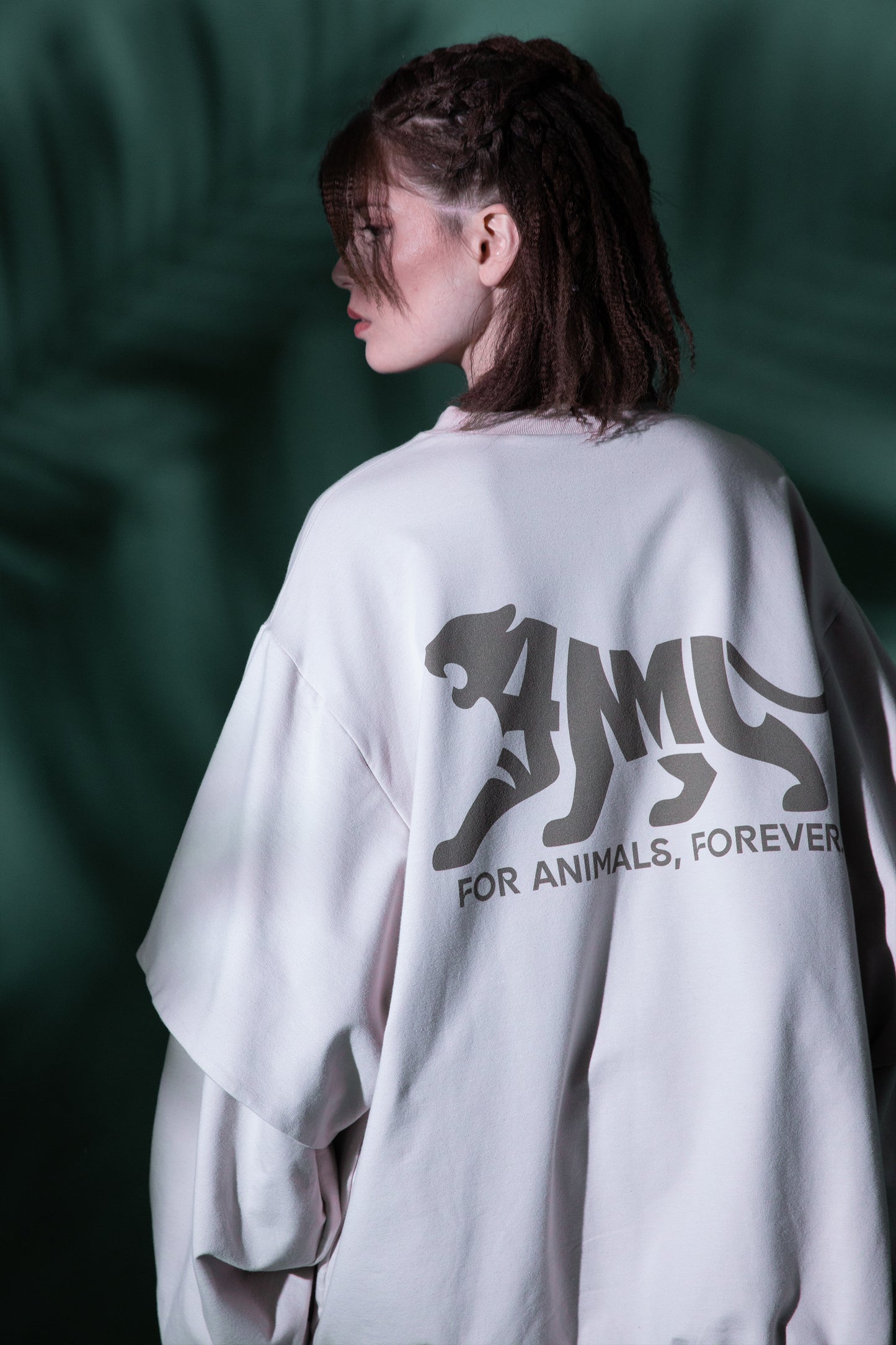 Back view of Big Cat Crew sweatshirt with tiger graphic and text