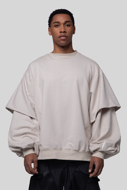 [card:men-secondary] Front view of Big Cat Crew sweatshirt in off-white organic cotton