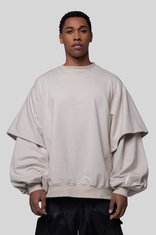 Front view of Big Cat Crew sweatshirt in off-white organic cotton
