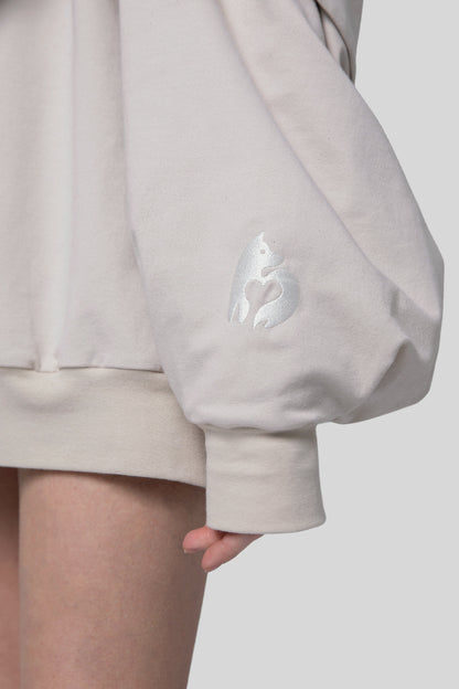 Close-up of sleeve embroidery on Big Cat Crew sweatshirt