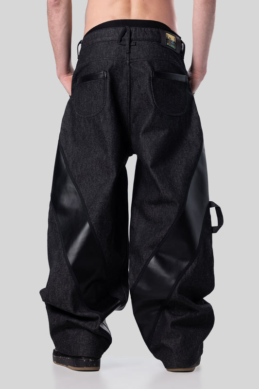 Back view of Bloom jeans in carbon raw denim with relaxed drape