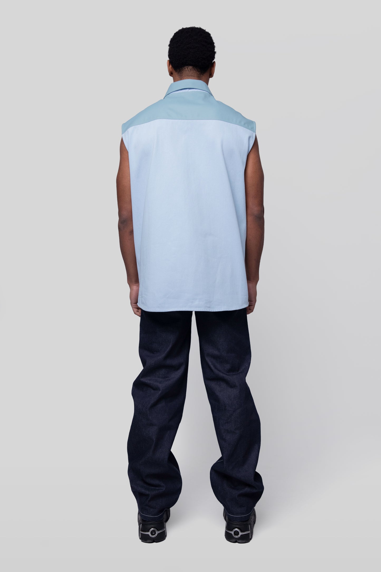 Full back view of Blue Collar vest showing AppleSkin panel