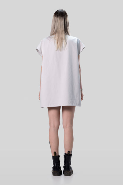 Back view of Chameleon dress in relaxed unstructured configuration