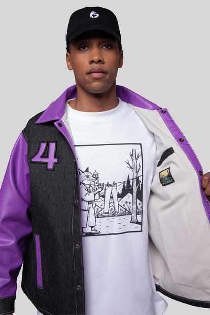 Model wearing Core jacket open, showing interior lining