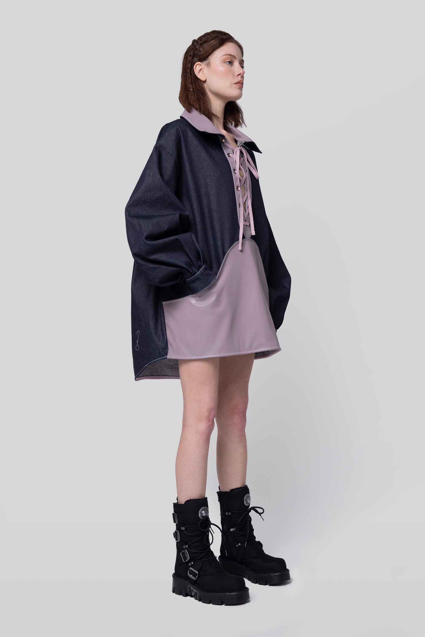 Alternate angled view of indigo raw denim Dovetail Dress