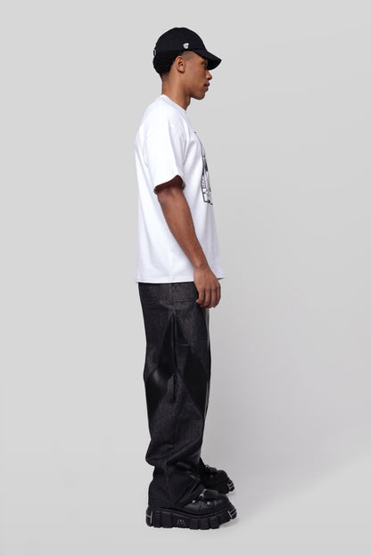 Side profile of white Supima cotton Lineage Tee in Supima cotton, relaxed fit