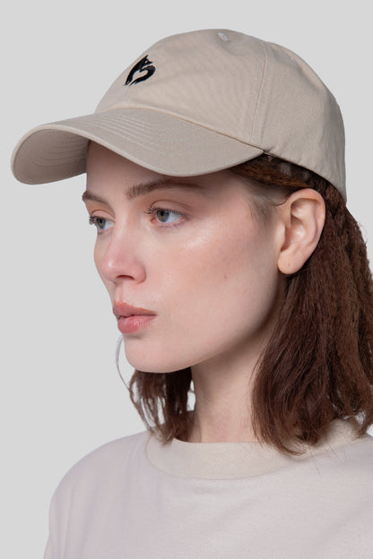 Angled view of oak No Cap hat, low profile fit