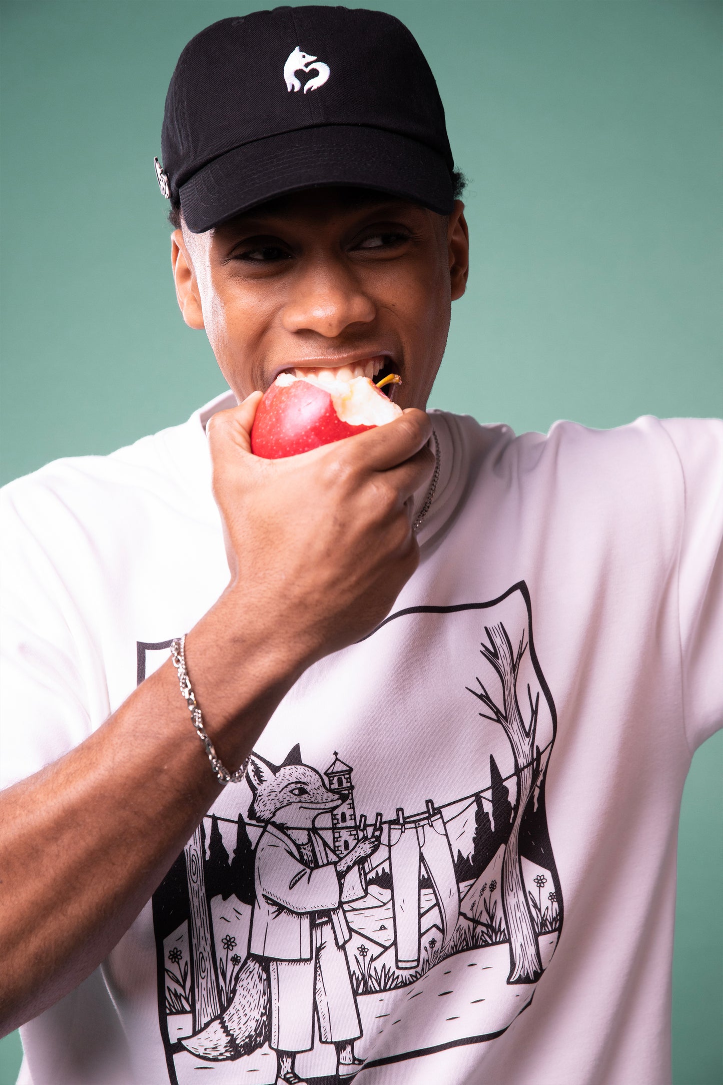[card:men-primary] Model wearing black 4NML No Cap hat with white tee, low profile eco-wash cotton
