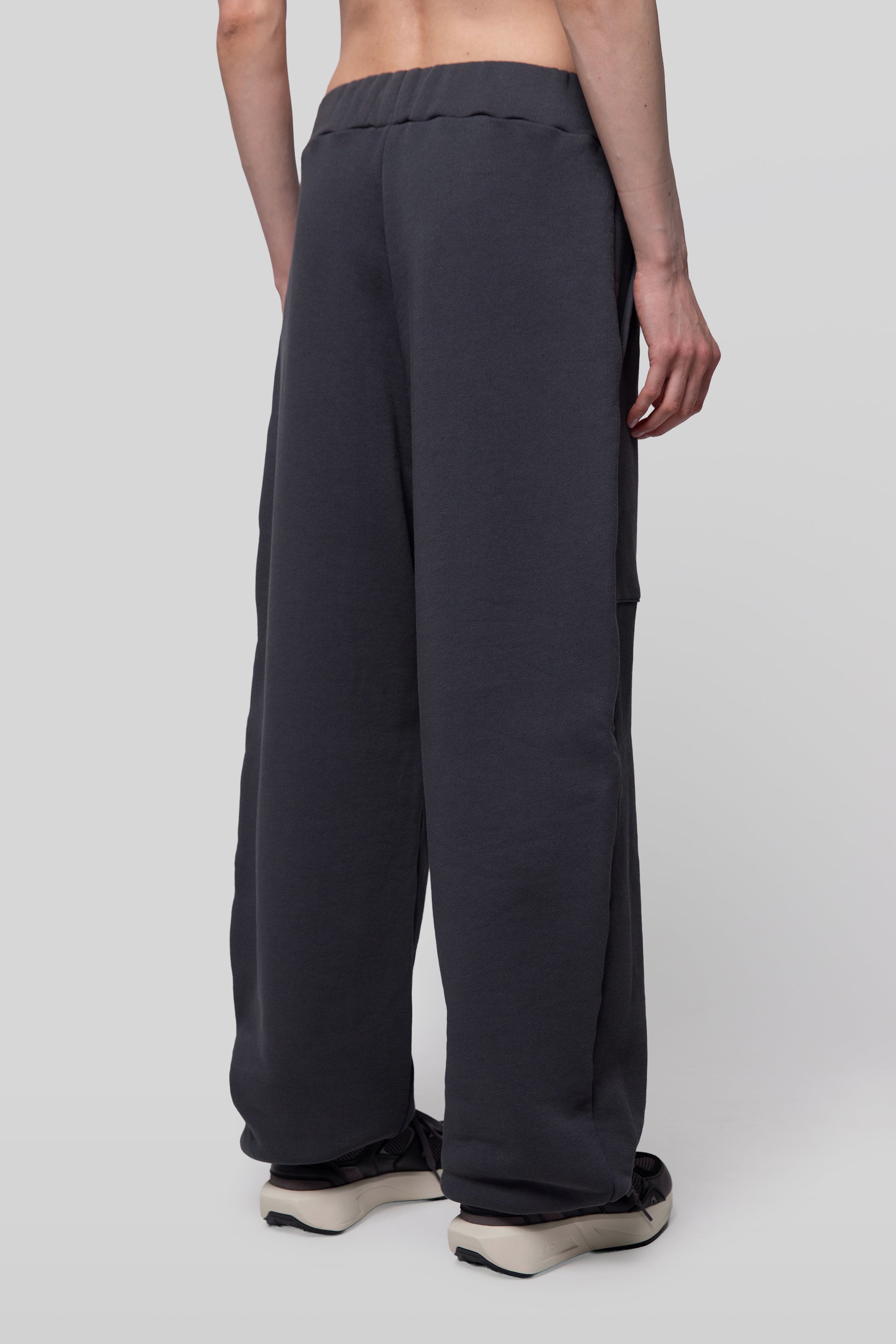 Alternate back view of No Sweat pants with relaxed drape