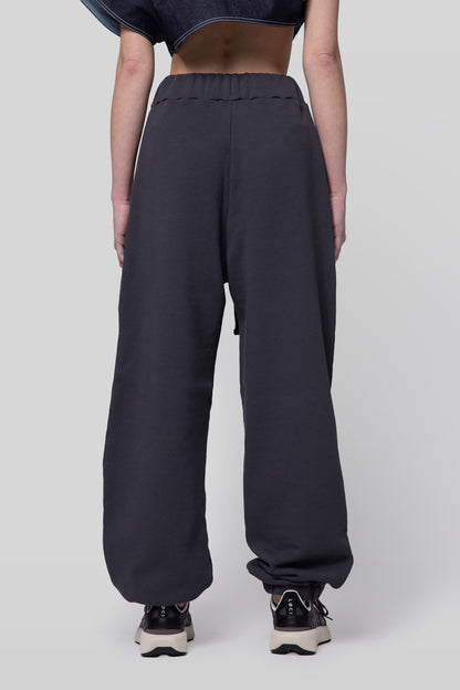Back view of deep grey No Sweat pants with elastic waistband