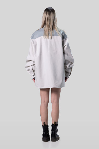 Back view of Out of Pocket shirt in light grey cotton