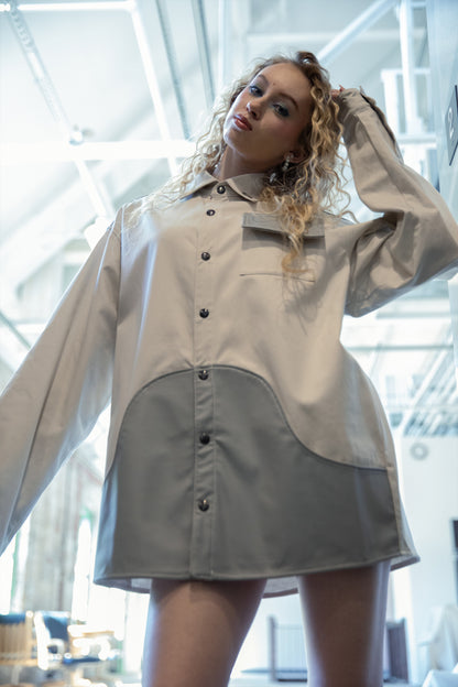 Model wearing Out of Pocket shirt with AppleSkin panel and relaxed silhouette