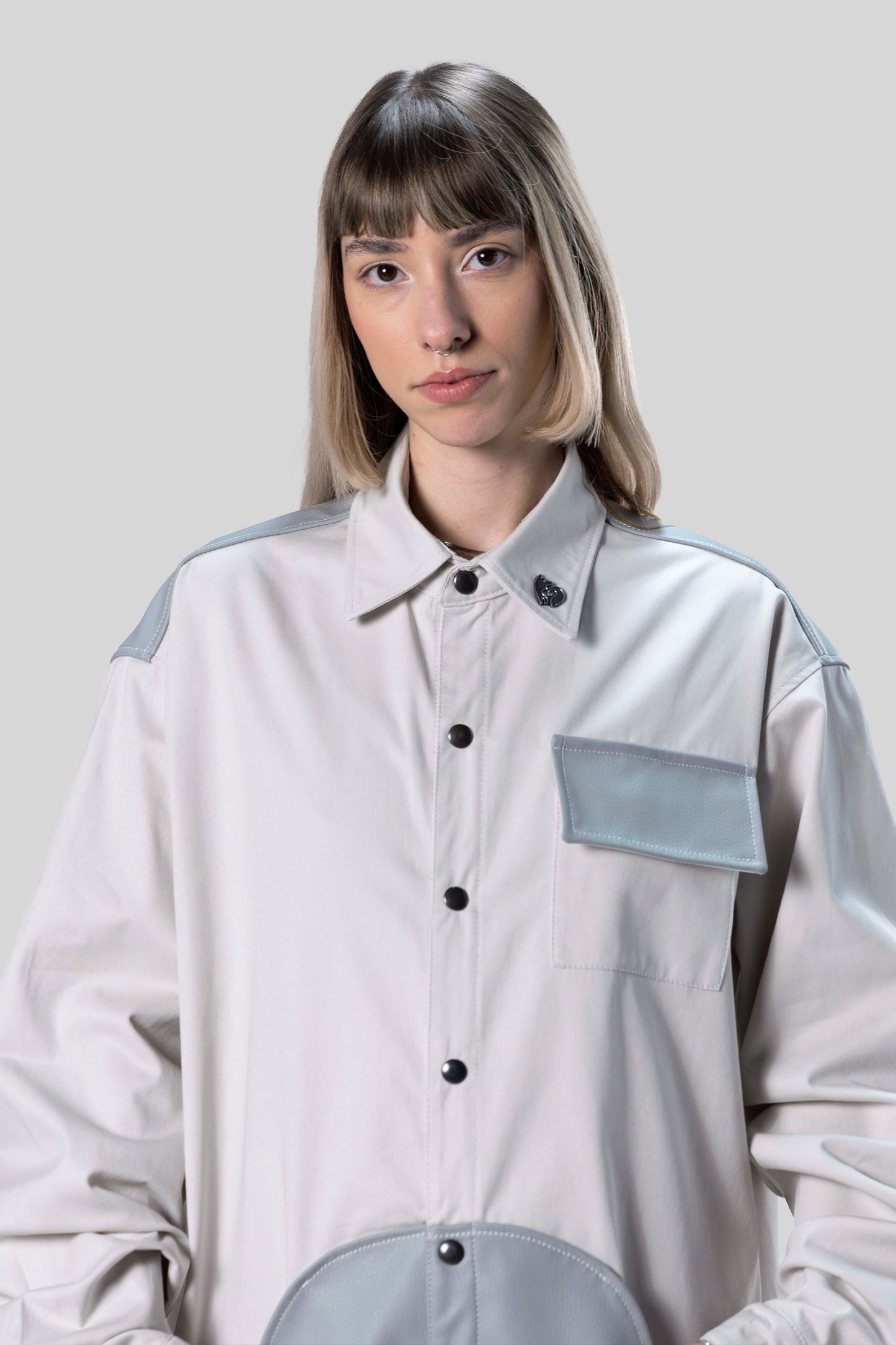 Front portrait of Out of Pocket shirt with collar and chest pocket