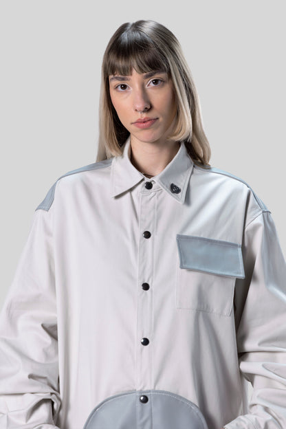 Front portrait of Out of Pocket shirt with collar and chest pocket