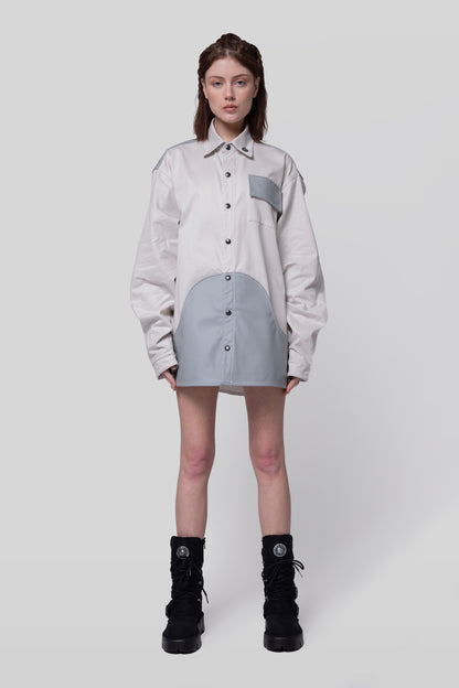 [card:women-secondary] Full body view of Out of Pocket shirt styled as oversized shirt