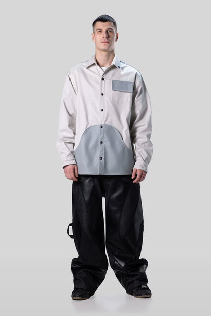 Full body view of Out of Pocket shirt in light grey cotton
