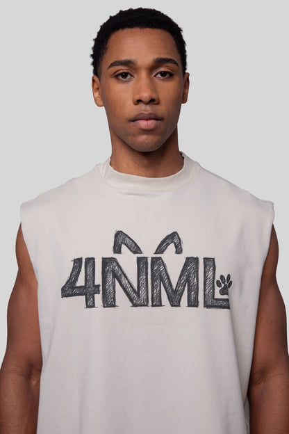 Front portrait of Rough Draft tank with 4NML sketch graphic