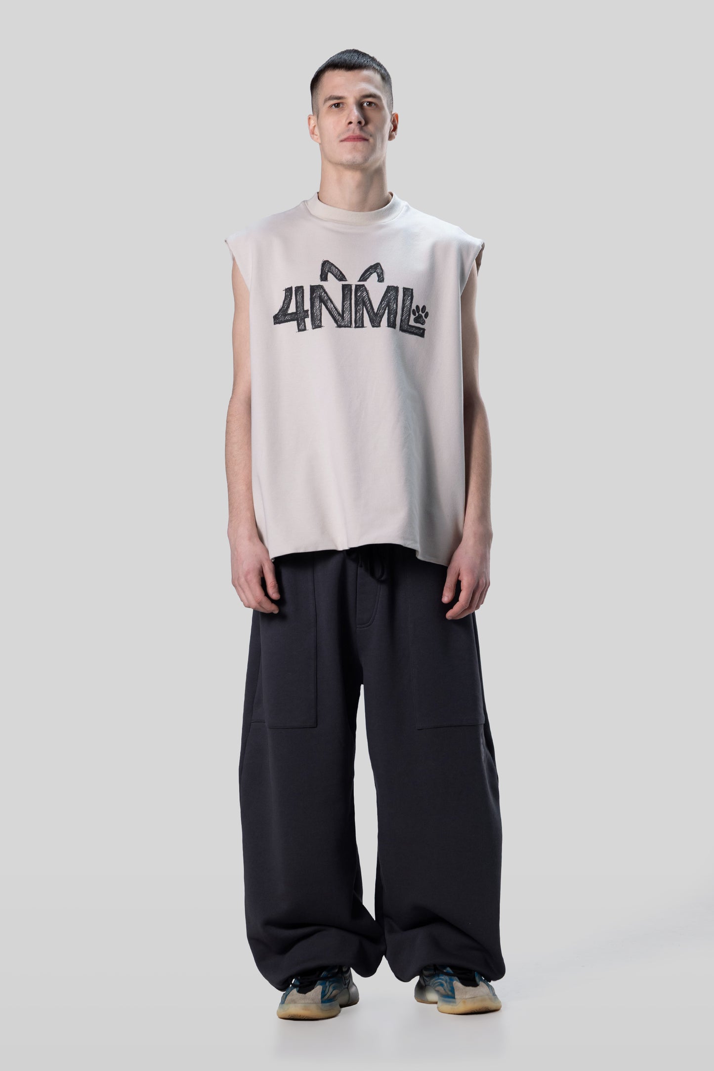 Full body view of Rough Draft tank with relaxed silhouette