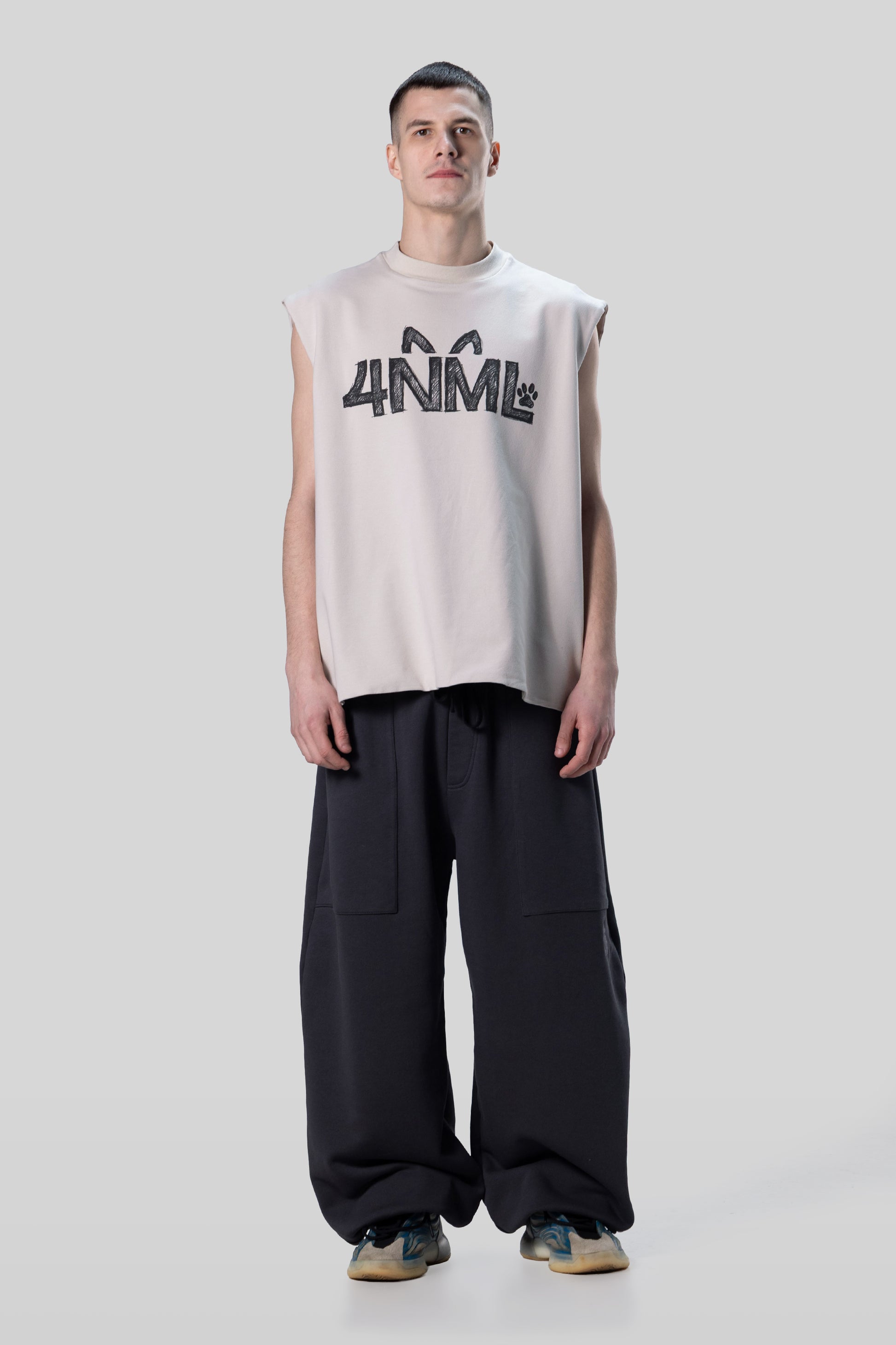 Full body view of Rough Draft tank with relaxed silhouette