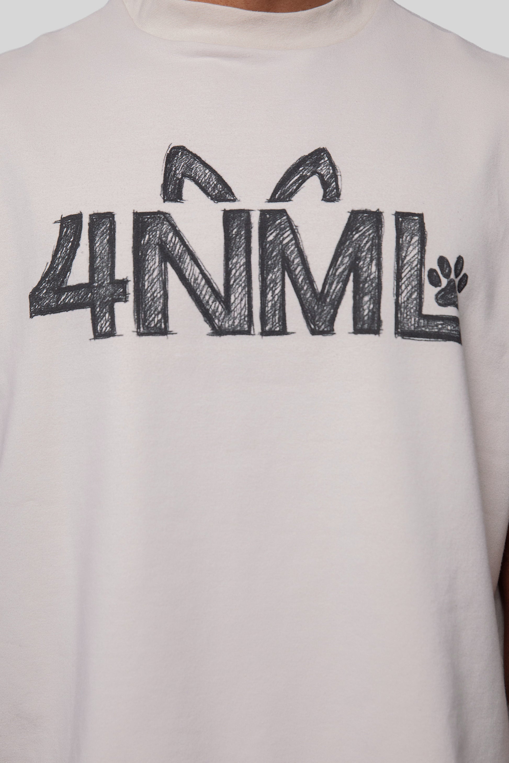 Close-up of sketch DTG print on off-white organic cotton tank