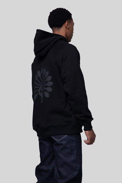 Angled back view of Shadow hoodie in black