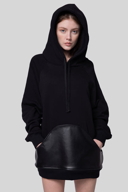 Front view of Shadow hoodie with relaxed fit and pouch