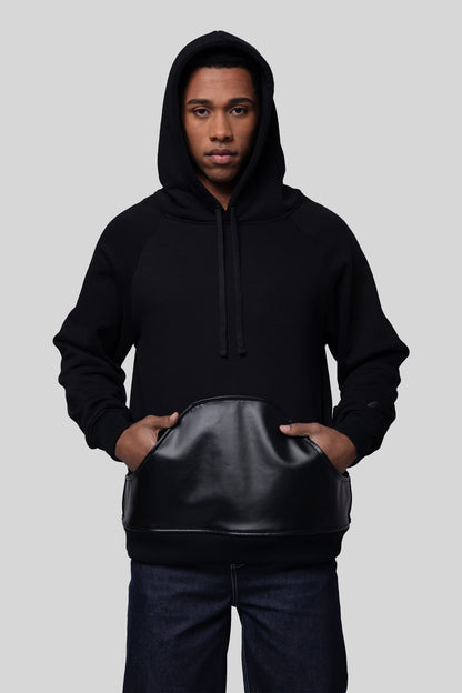 Front view of Shadow hoodie in black with AppleSkin pouch