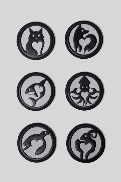 Set of six removable animal badges for Totem coat